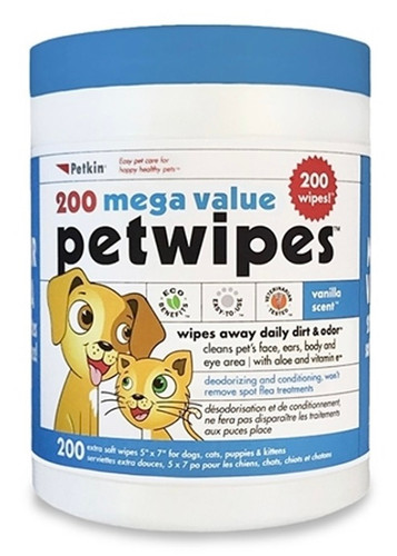 بسته بزرگ دستمال مرطوب حیوانات خانگی پتکین Petkin Mega Wipes 200 عددی روی میز